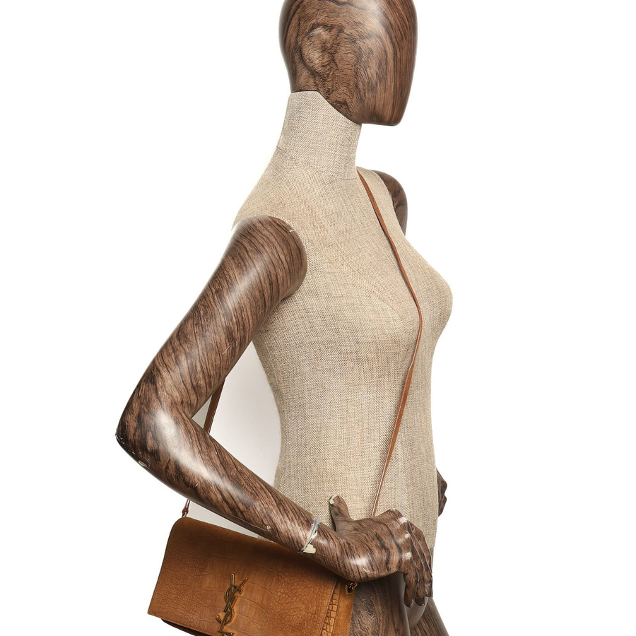 Saint Laurent Crocodile Embossed Suede Kate Shoulder Bag