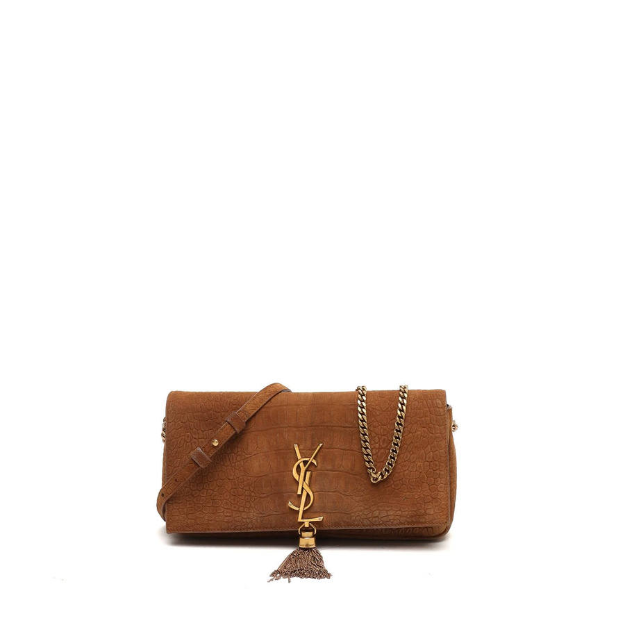 Saint Laurent Crocodile Embossed Suede Kate Shoulder Bag
