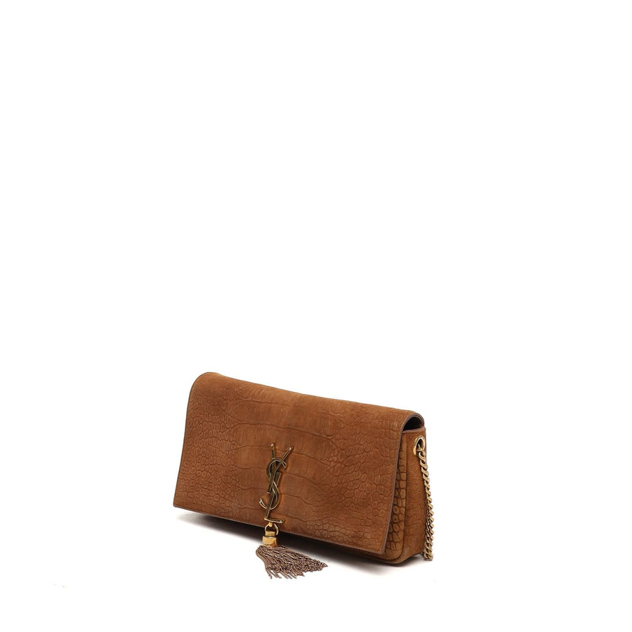 Saint Laurent Crocodile Embossed Suede Kate Shoulder Bag