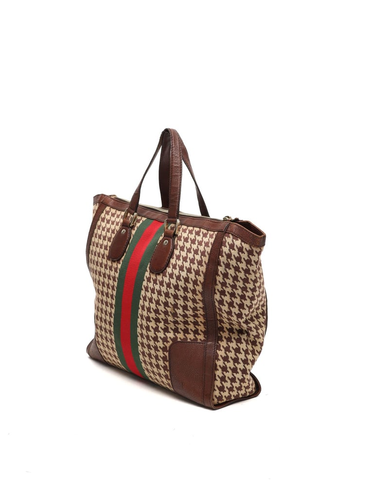 Gucci Houndstooth Seventies Web Tote Bag