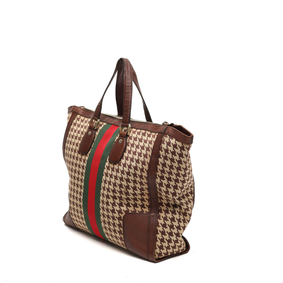Gucci Houndstooth Seventies Web Tote Bag