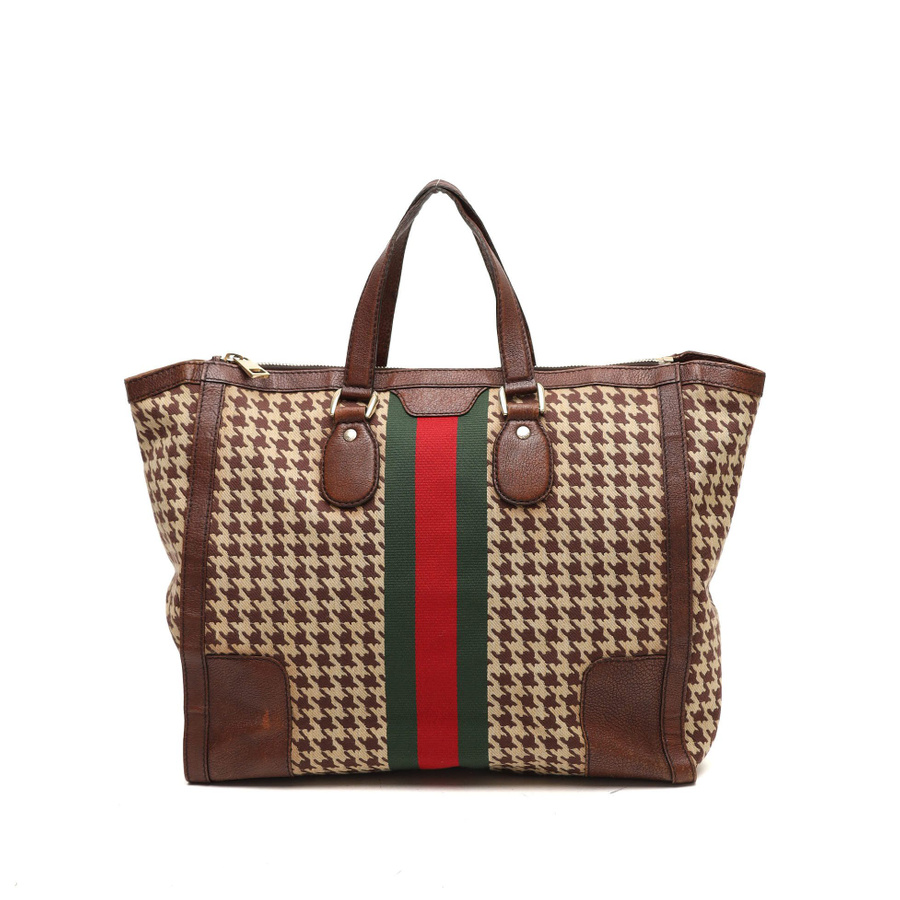 Gucci Houndstooth Seventies Web Tote Bag