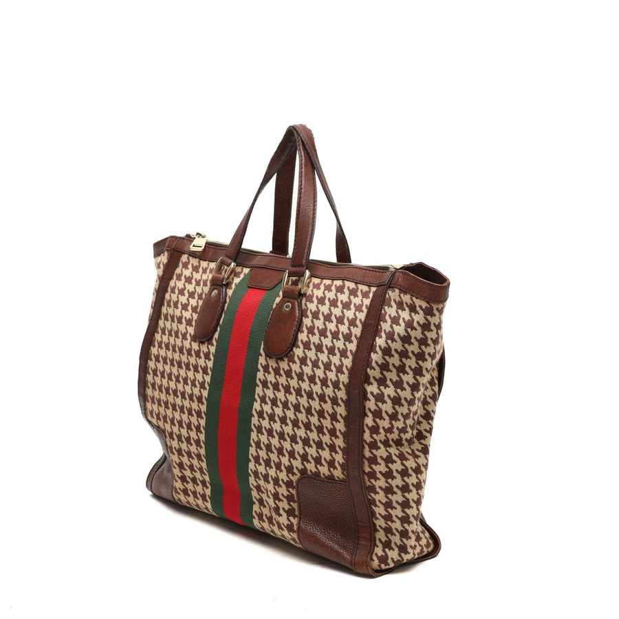 Gucci Houndstooth Seventies Web Tote Bag