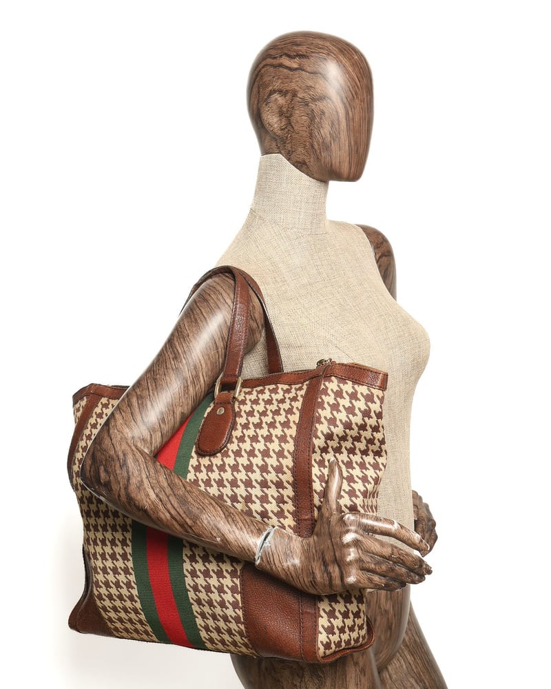 Gucci Houndstooth Seventies Web Tote Bag