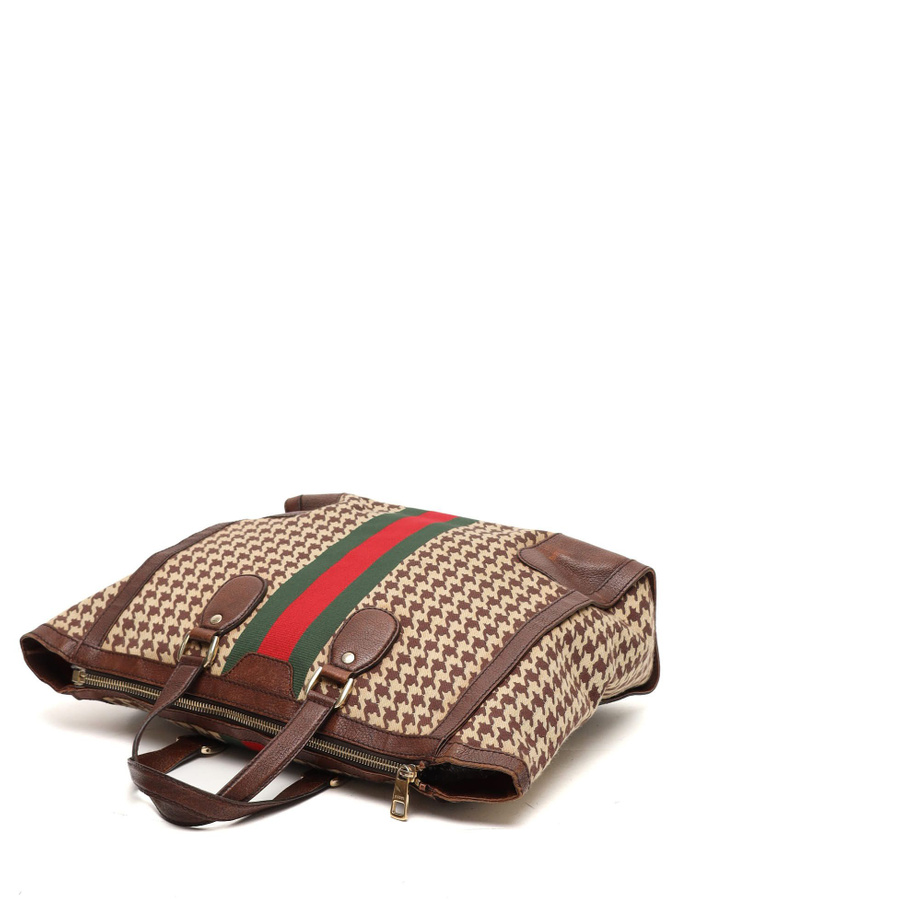 Gucci Houndstooth Seventies Web Tote Bag