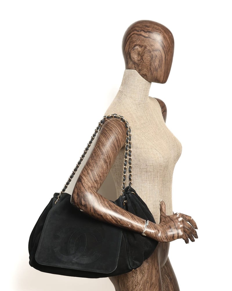 Chanel Large Accordion Suede Hobo Bag
