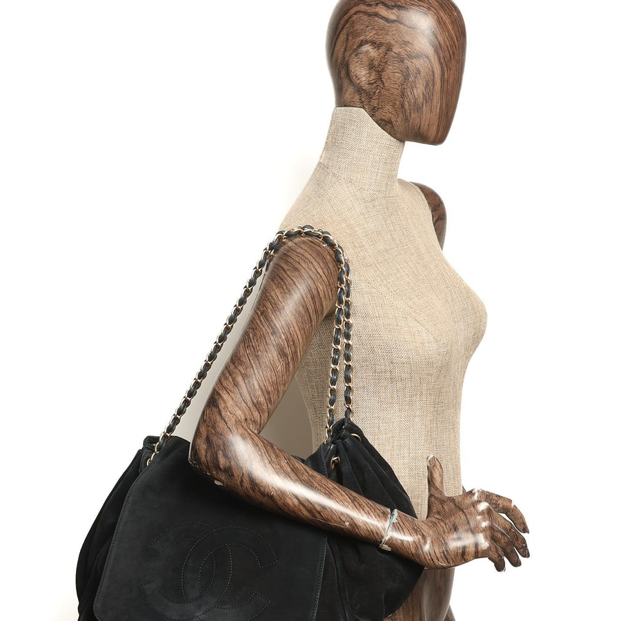 Chanel Large Accordion Suede Hobo Bag