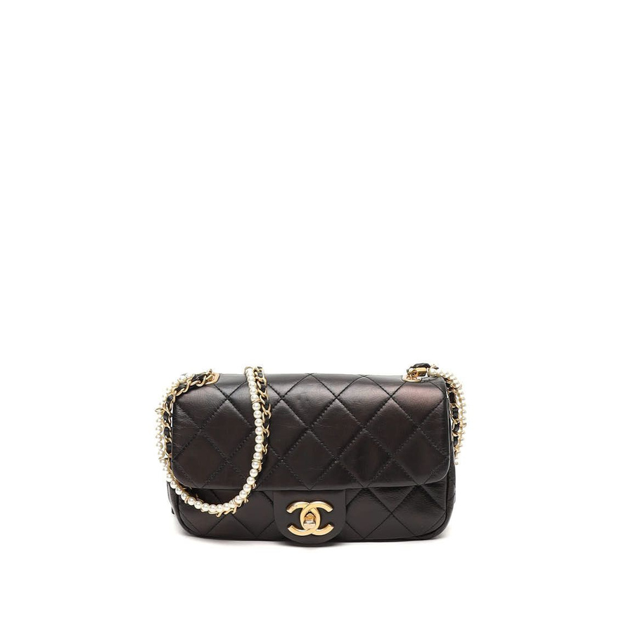 Chanel 2020 New Mini Crystal Pearls Chain Flap Bag