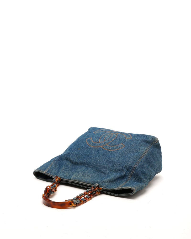 Chanel CC Denim Tortoise Tote Bag