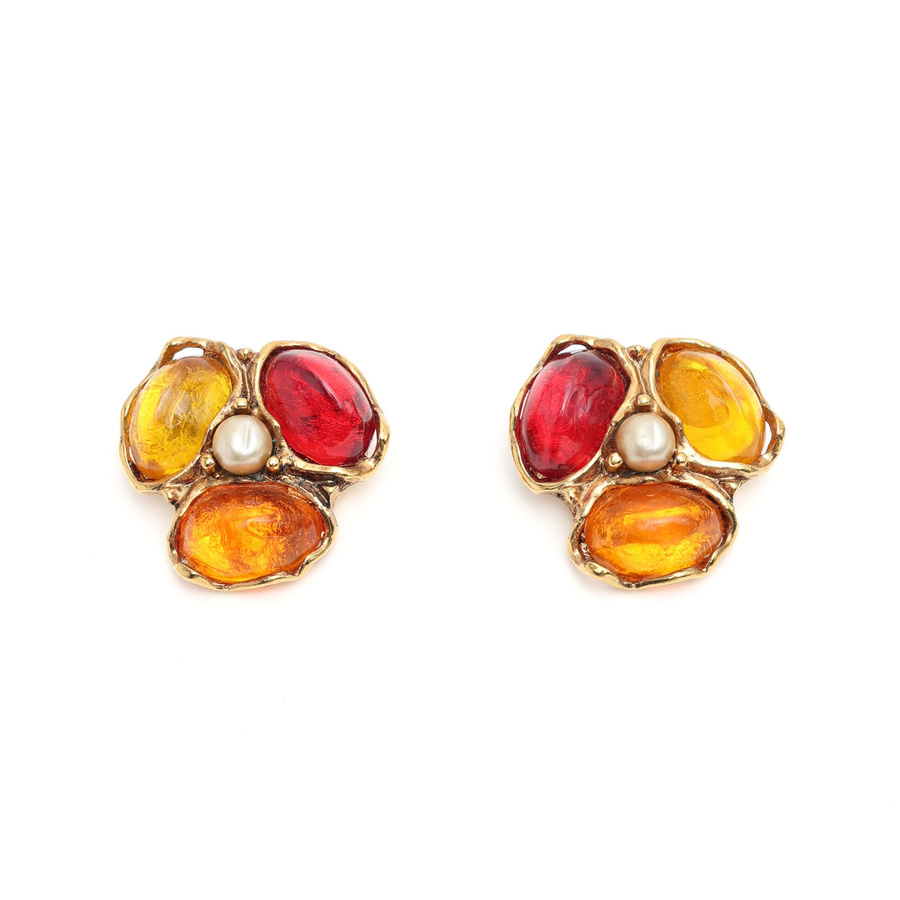 Saint Laurent YSL Rhinestone Clip-on Earrings
