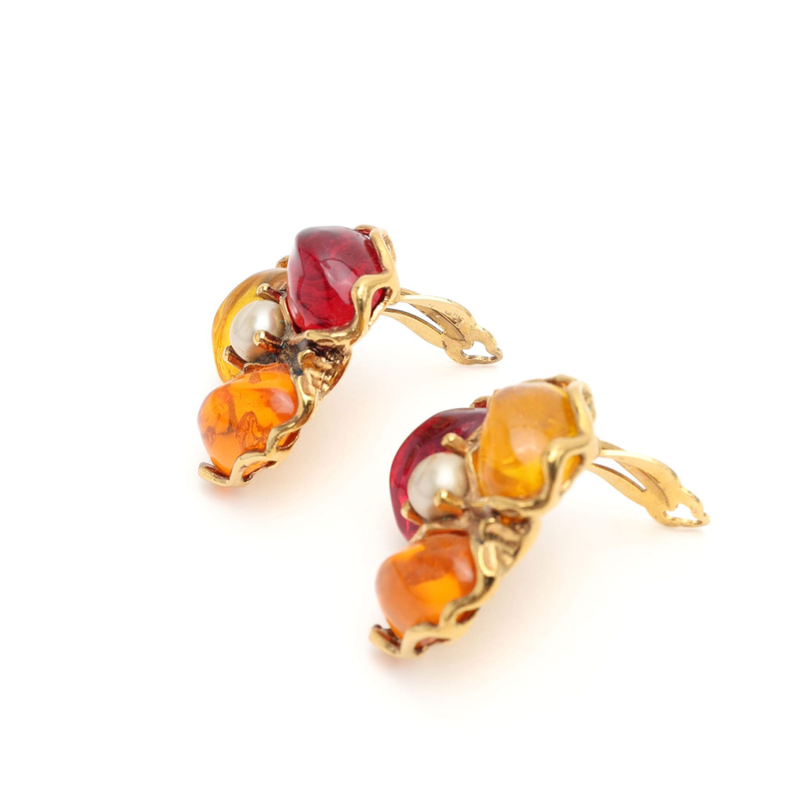 Saint Laurent YSL Rhinestone Clip-on Earrings