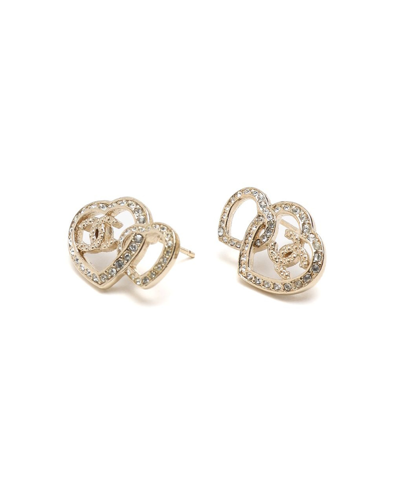 Chanel Coco Mark Heart Rhinestone Earrings