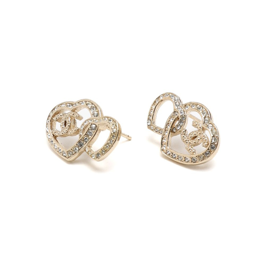 Chanel Coco Mark Heart Rhinestone Earrings