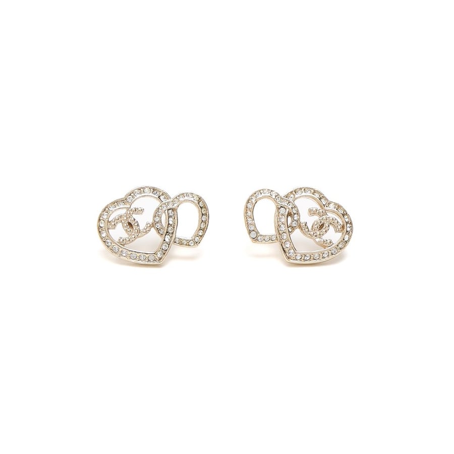 Chanel Coco Mark Heart Rhinestone Earrings