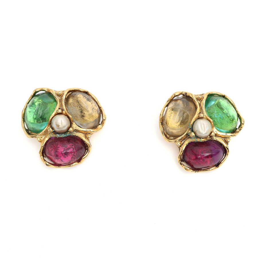 Saint Laurent YSL Rhinestone Clip-on Earrings