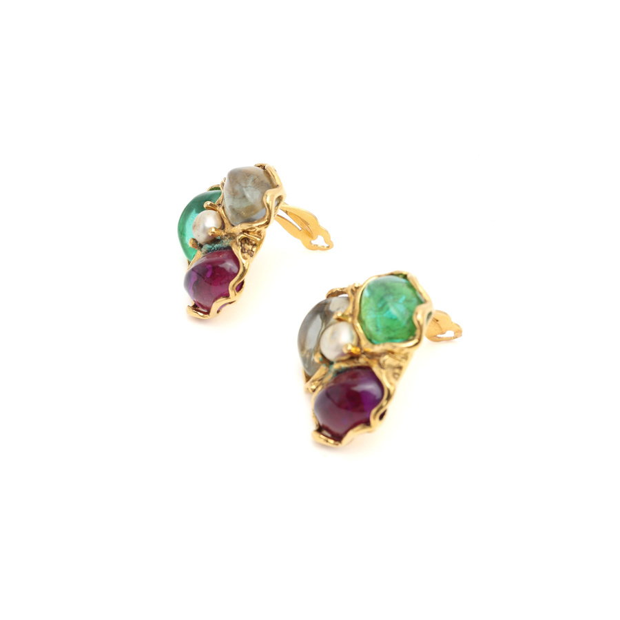 Saint Laurent YSL Rhinestone Clip-on Earrings