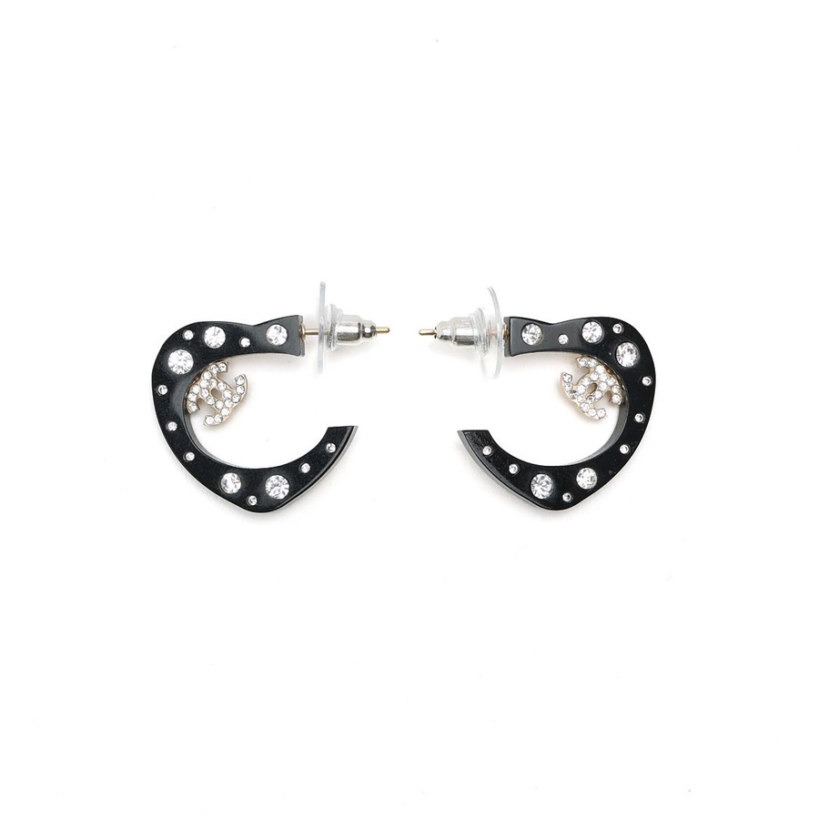Chanel Coco Mark Heart Rhinestone Earrings