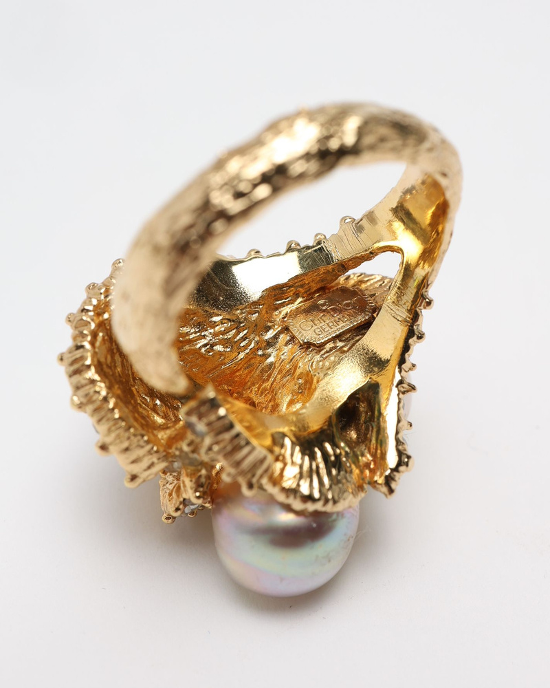 Christian Dior Rhinestone Pearl Ring, Size 60