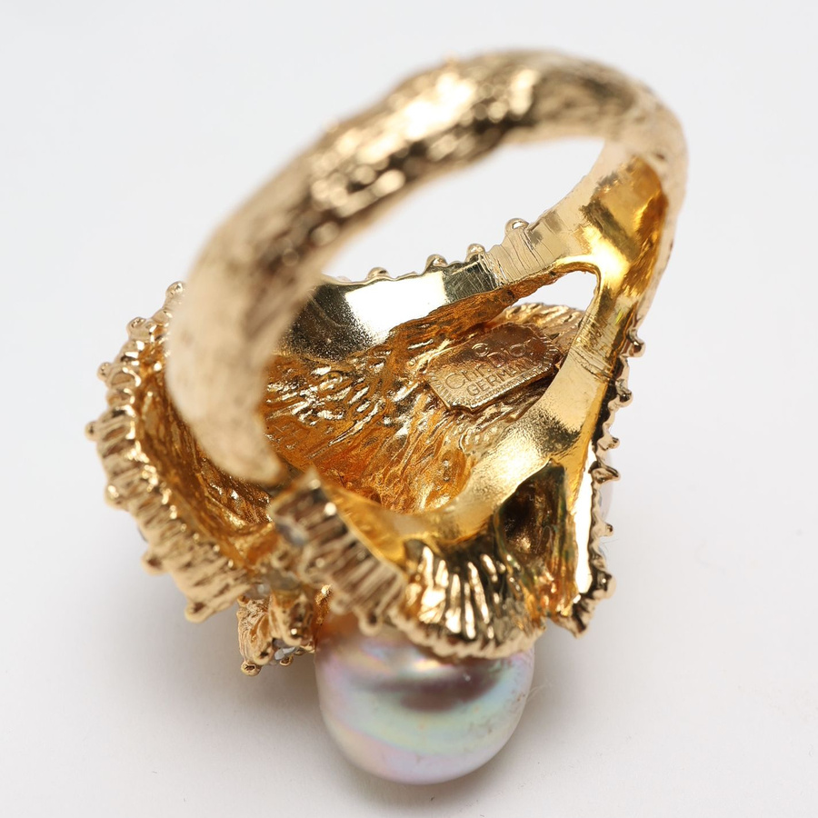 Christian Dior Rhinestone Pearl Ring, Size 60