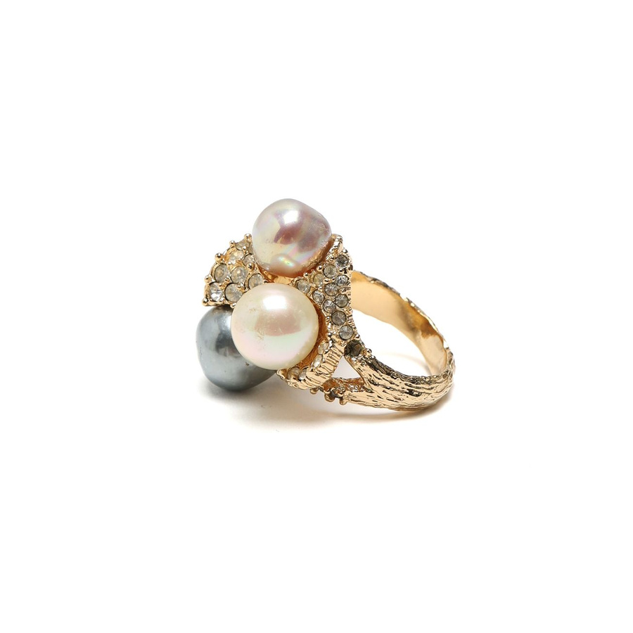 Christian Dior Rhinestone Pearl Ring, Size 60