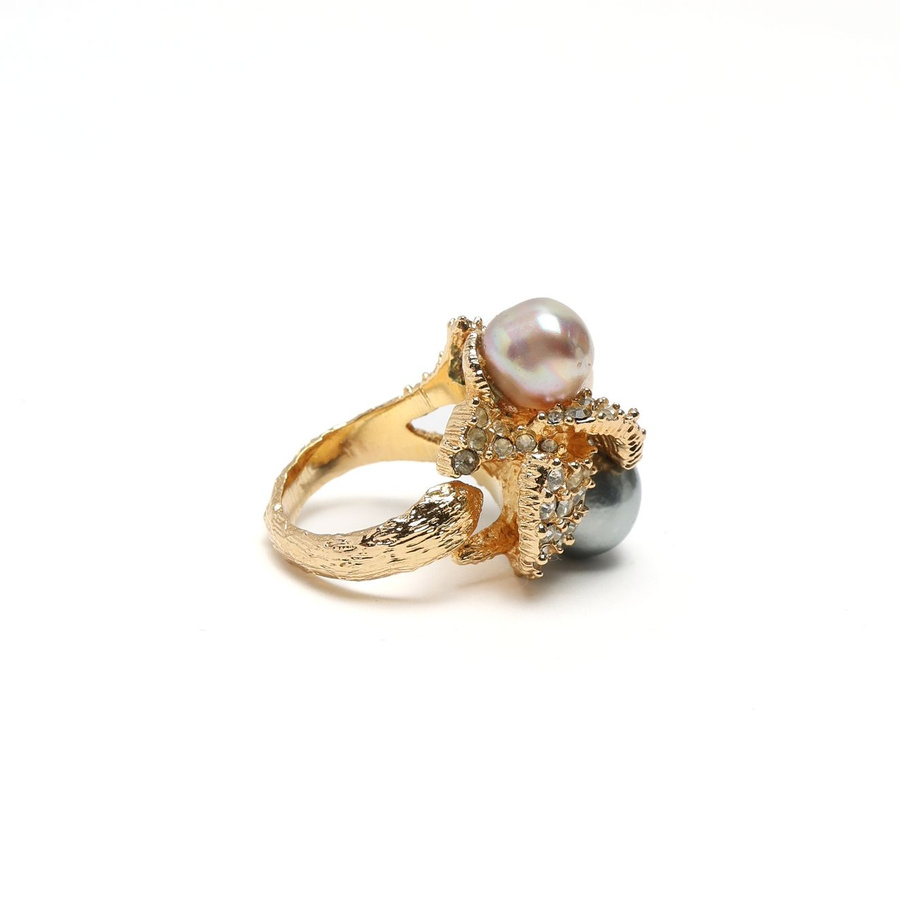 Christian Dior Rhinestone Pearl Ring, Size 60