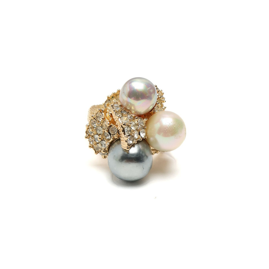 Christian Dior Rhinestone Pearl Ring, Size 60