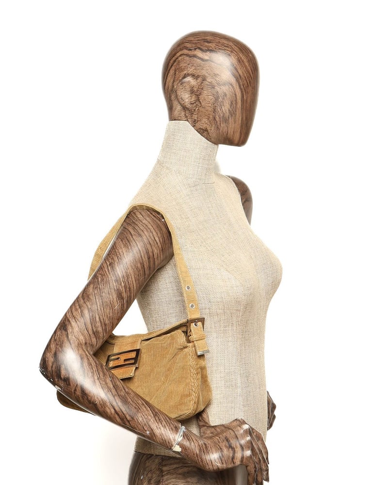 Fendi Corduroy Fold Over Baguette Bag