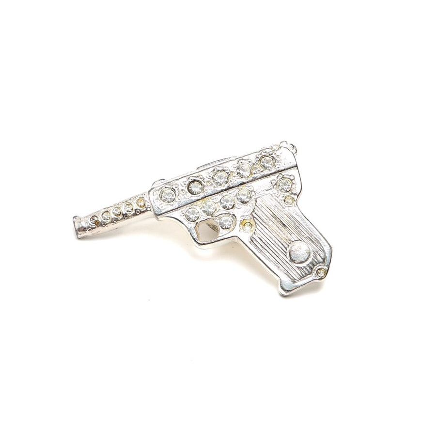 Saint Laurent Pistol Rhinestone Pin Brooch