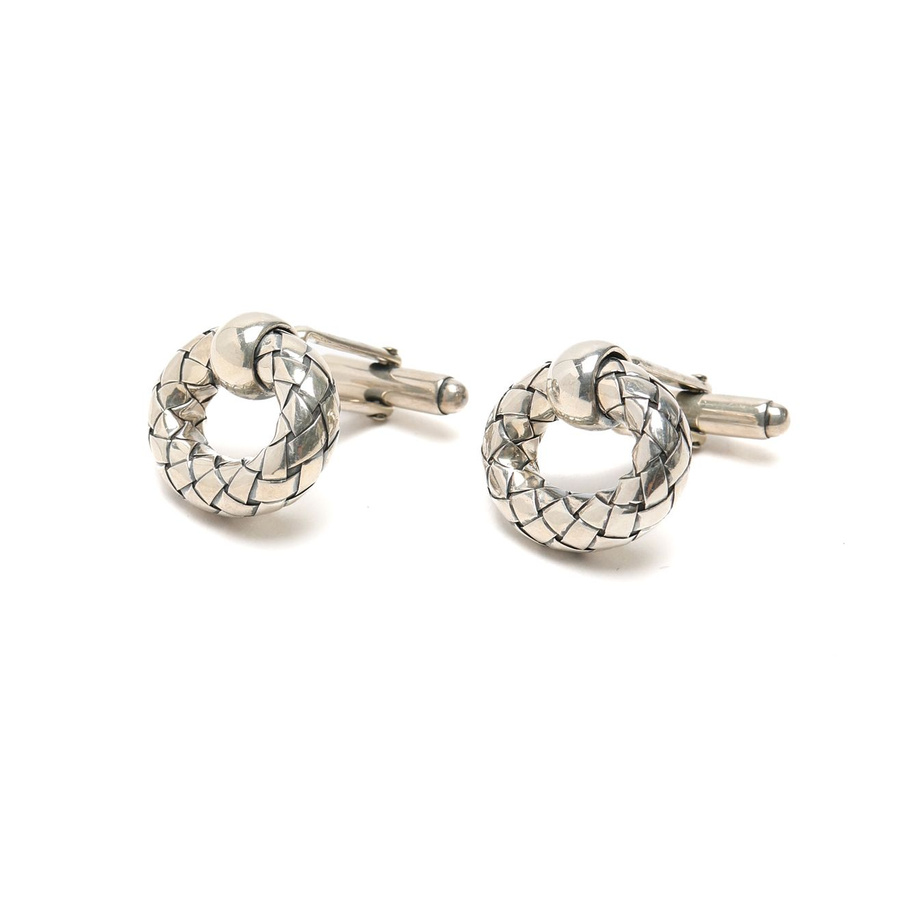 Bottega Veneta Intrecciato Silver Cufflinks