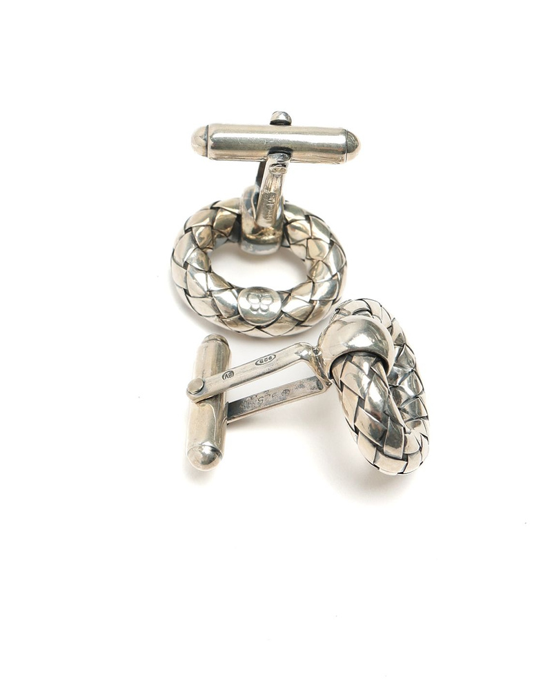 Bottega Veneta Intrecciato Silver Cufflinks