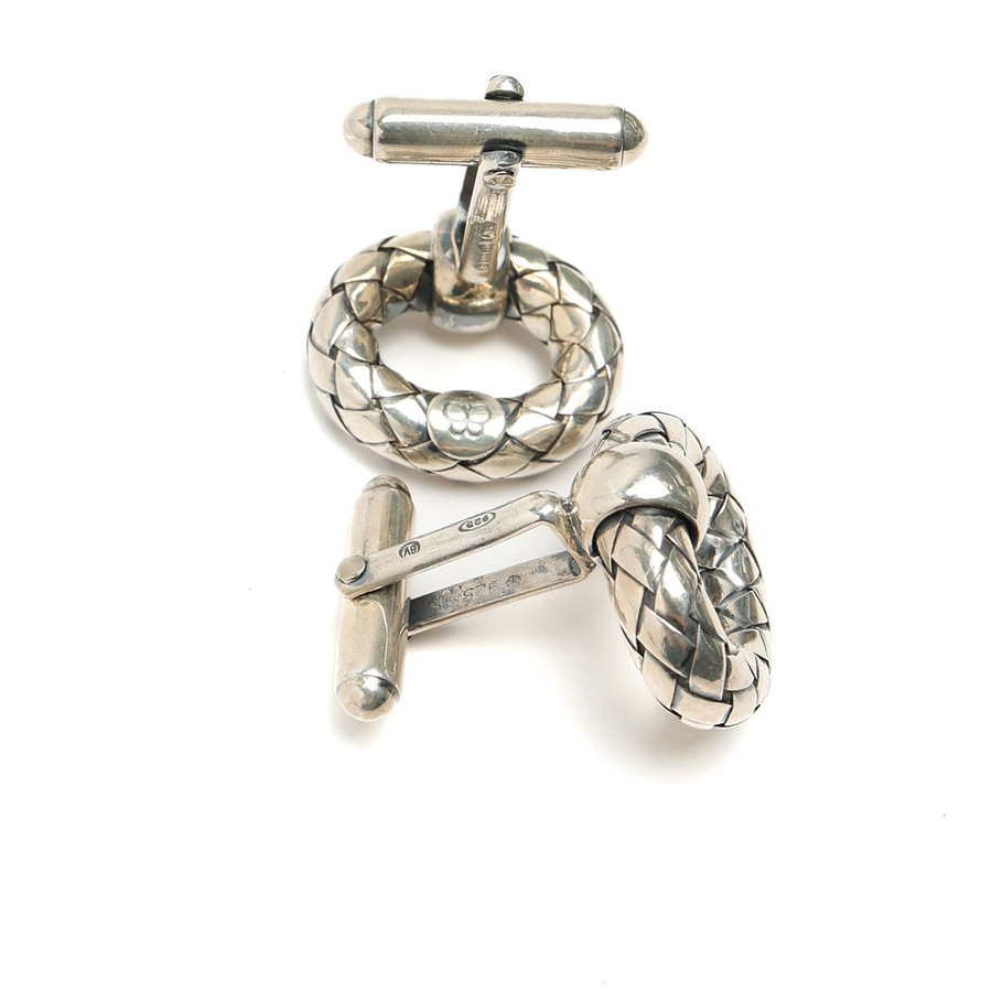Bottega Veneta Intrecciato Silver Cufflinks